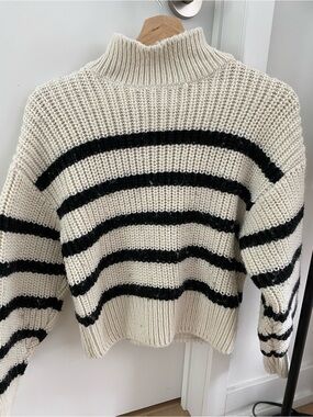 H&M Cream and Black Striped Turtleneck Sweater